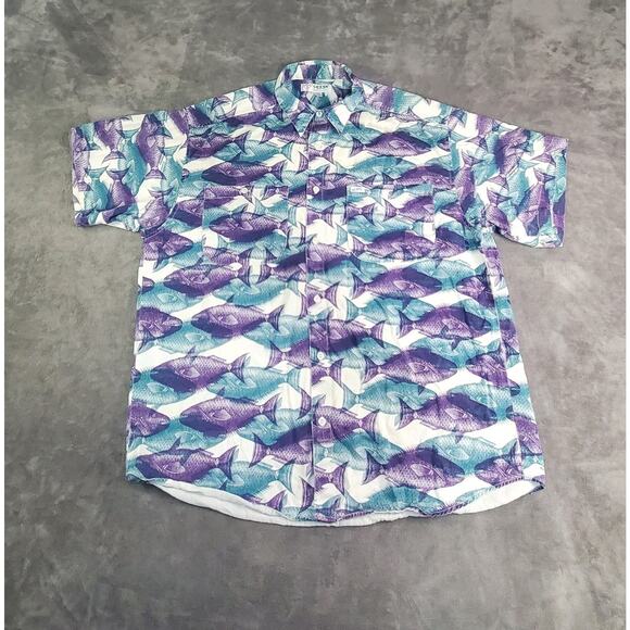 Vintage Guess Size L Hawaiian Button Up Shirt Camp Made In USA Cotton Summer C26 - Picture 1 of 8